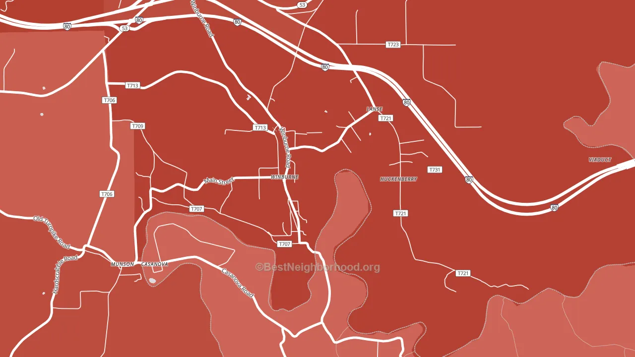Winburne, PA block-group political-lean map