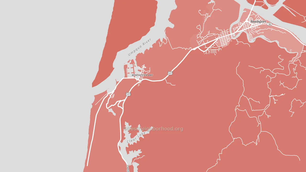 Winchester Bay, OR block-group political-lean map