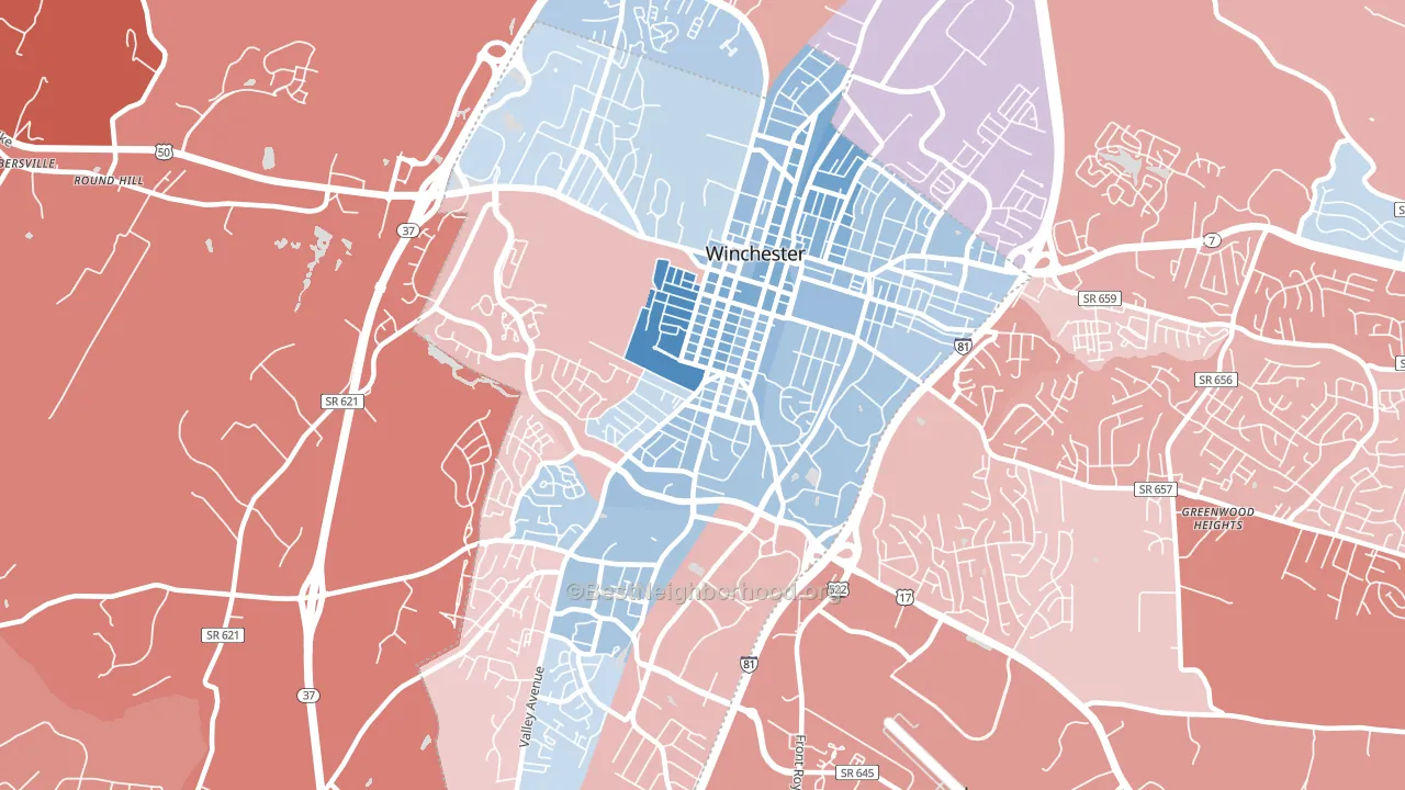 Winchester City, VA block-group political-lean map