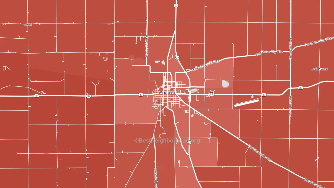 Winchester, IN block-group political-lean map
