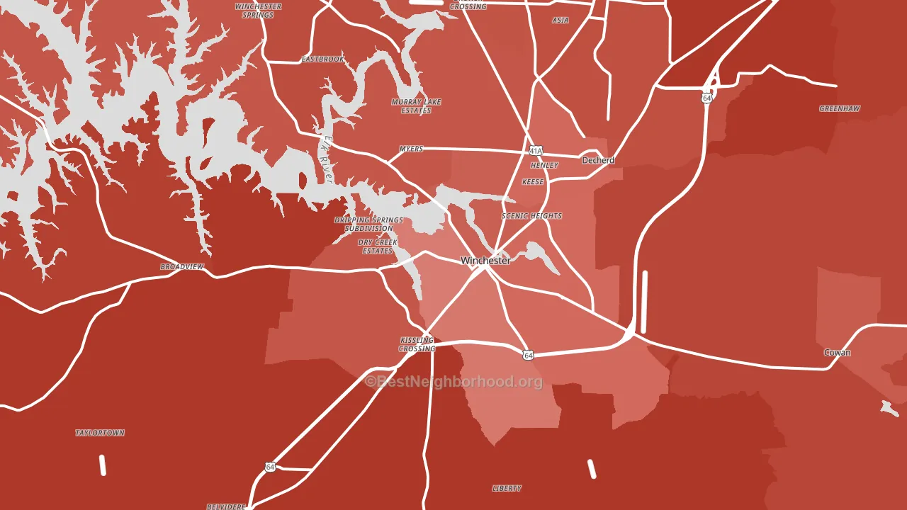 Winchester, TN block-group political-lean map