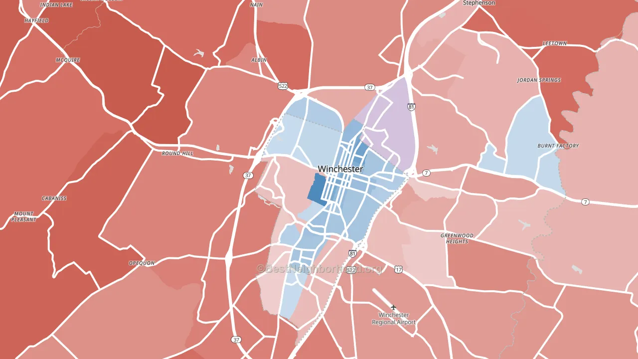 Winchester, VA block-group political-lean map
