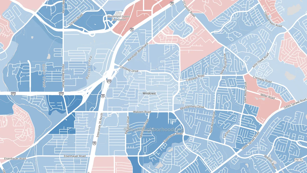 Windcrest, TX block-group political-lean map