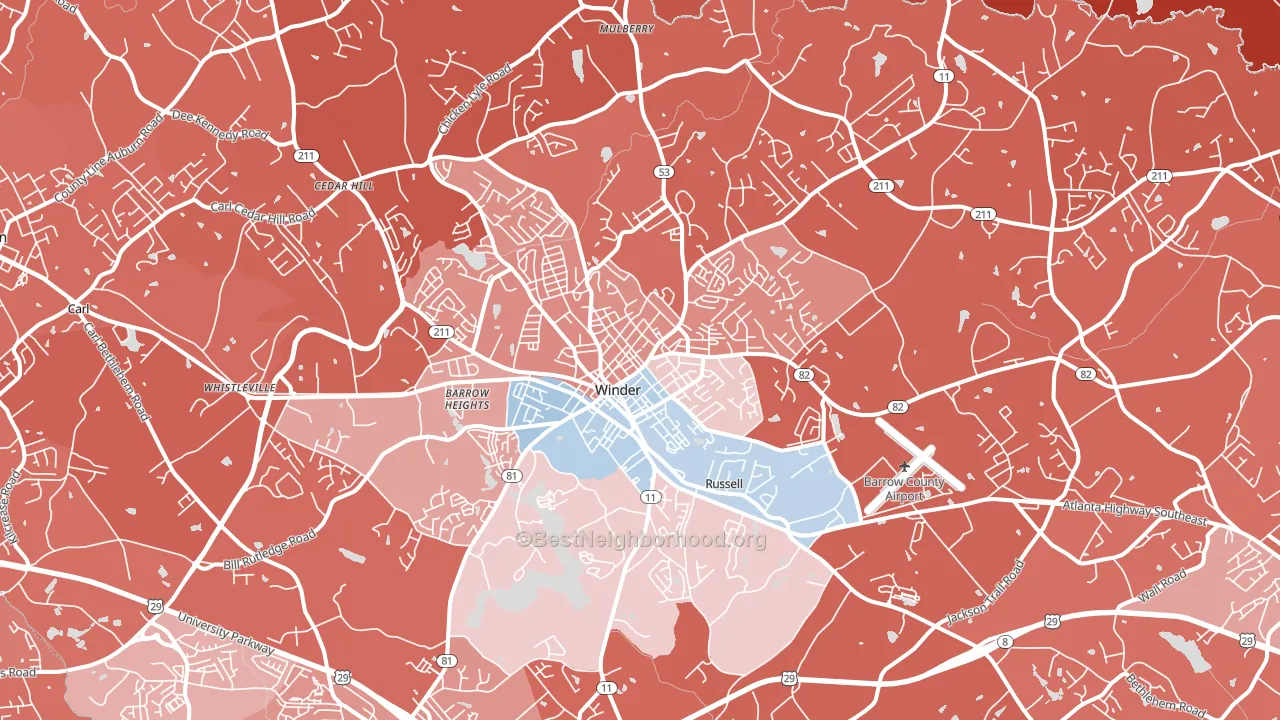 Winder, GA block-group political-lean map