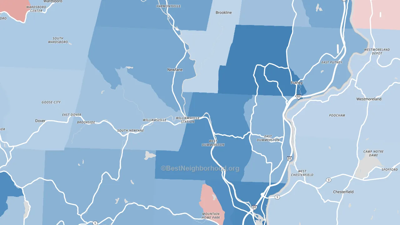 Windham County, VT block-group political-lean map
