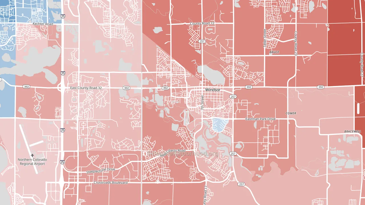 Windsor, CO block-group political-lean map