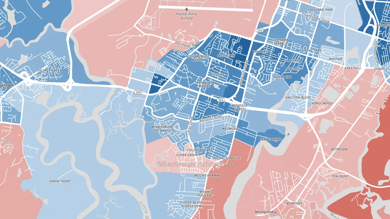 Windsor Forest, Savannah, GA block-group political-lean map