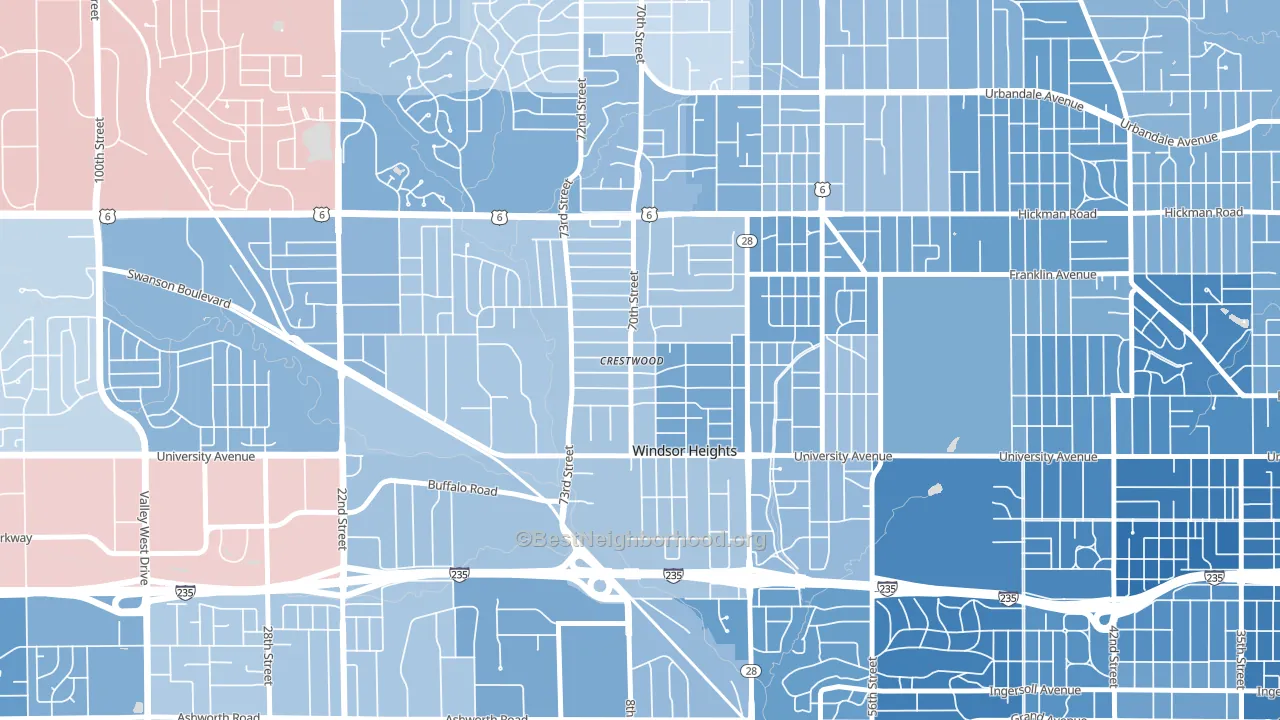 Windsor Heights, IA block-group political-lean map
