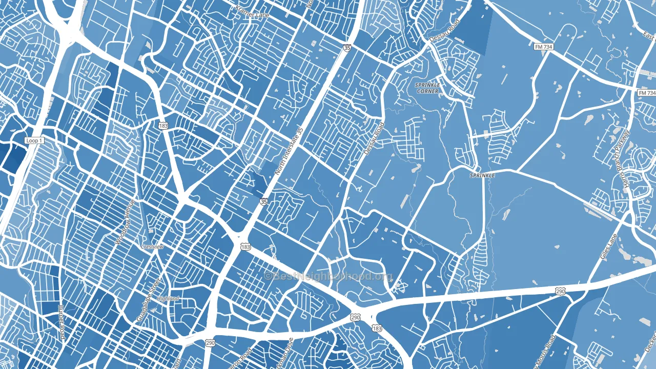 Windsor Hills, Austin, TX block-group political-lean map