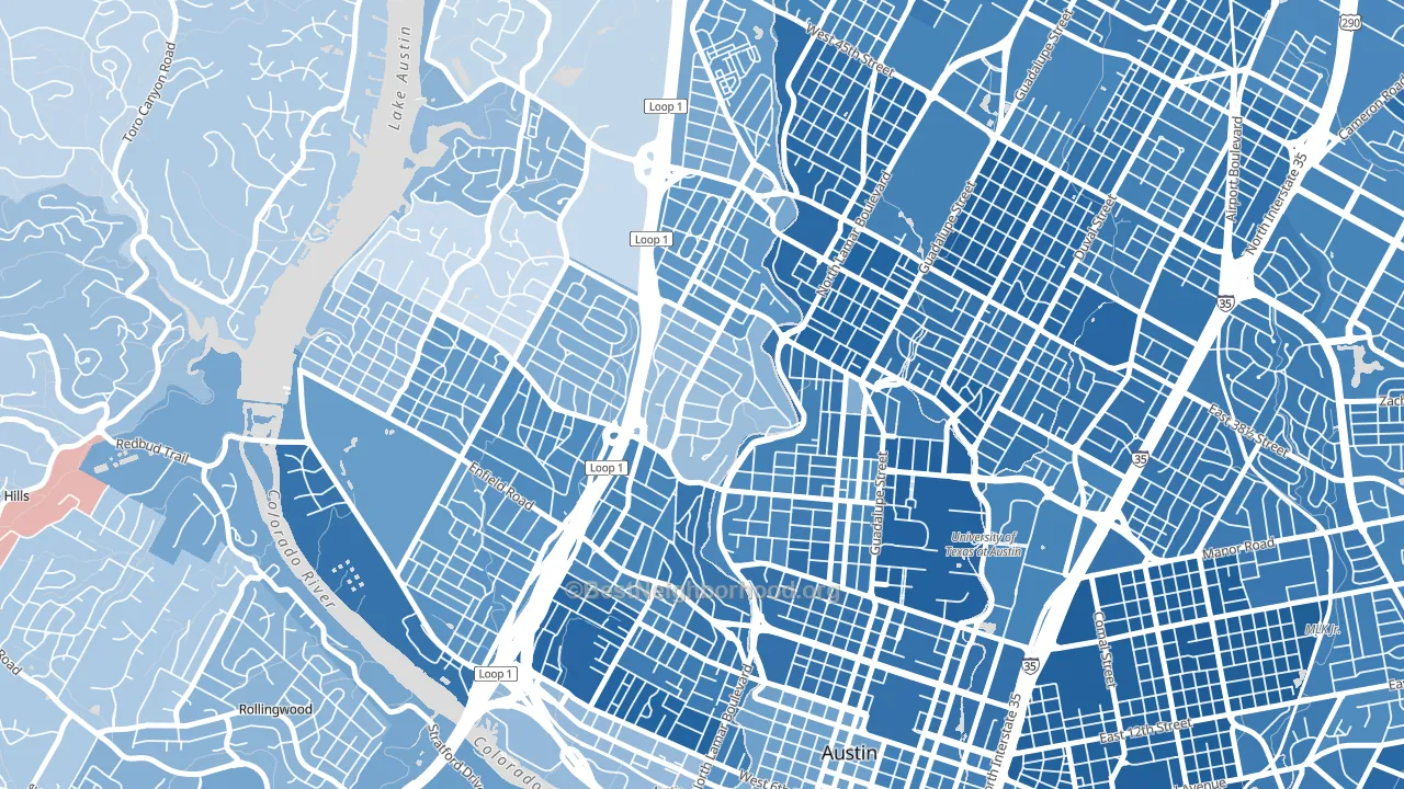 Windsor Road, Austin, TX block-group political-lean map