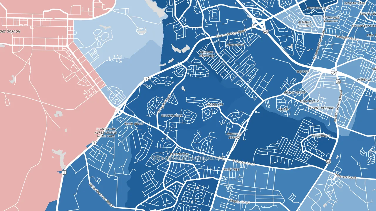Windsor Spring, Hephzibah, GA block-group political-lean map