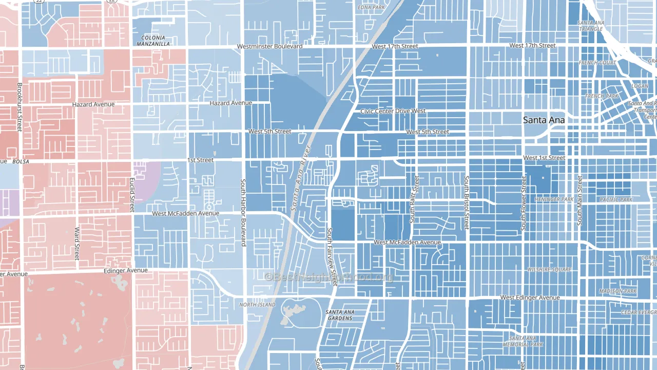 Windsor Village North, Santa Ana, CA block-group political-lean map