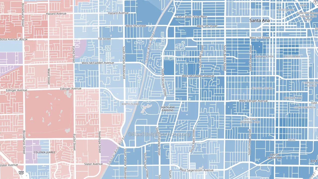 Windsor Village, Santa Ana, CA block-group political-lean map