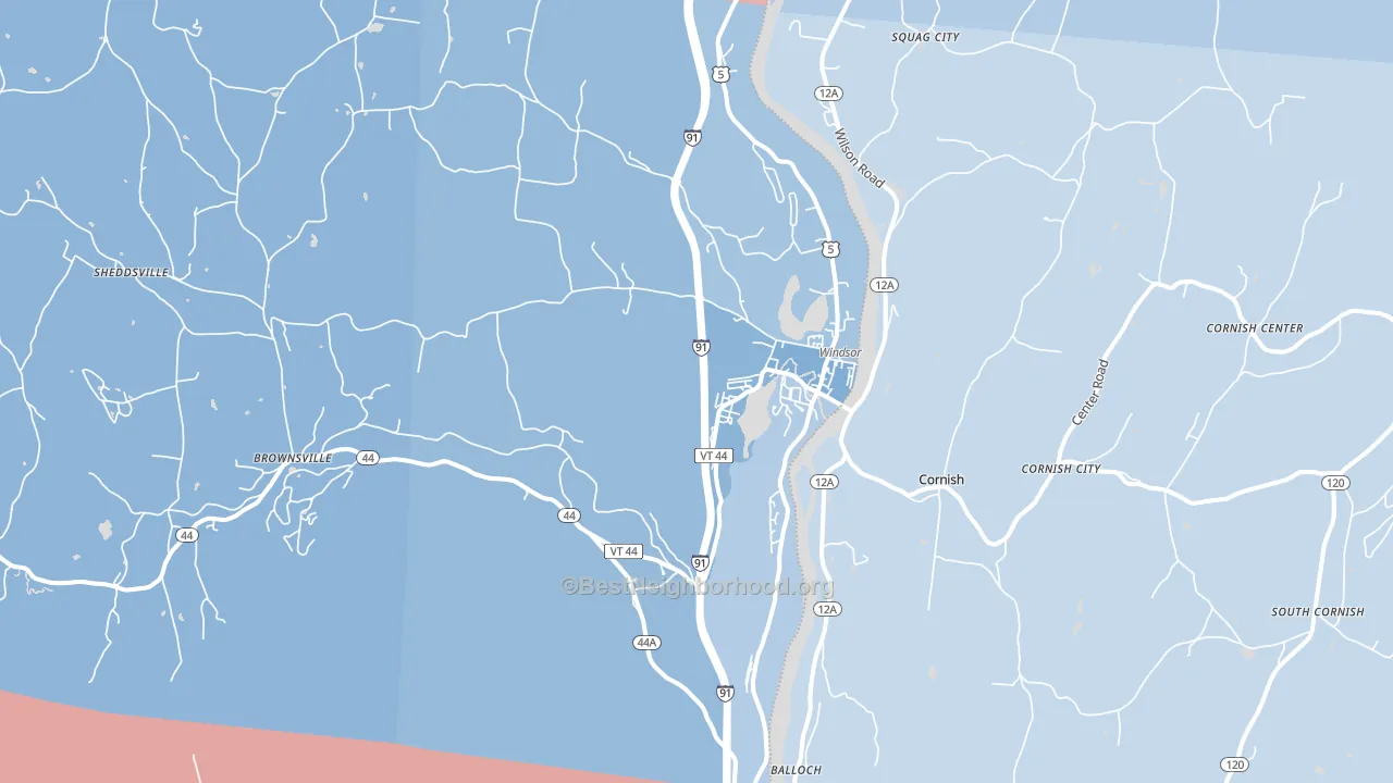 Windsor, VT block-group political-lean map