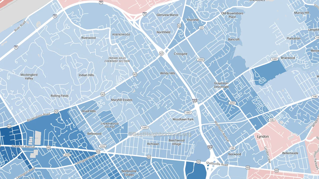 Windy Hills, KY block-group political-lean map