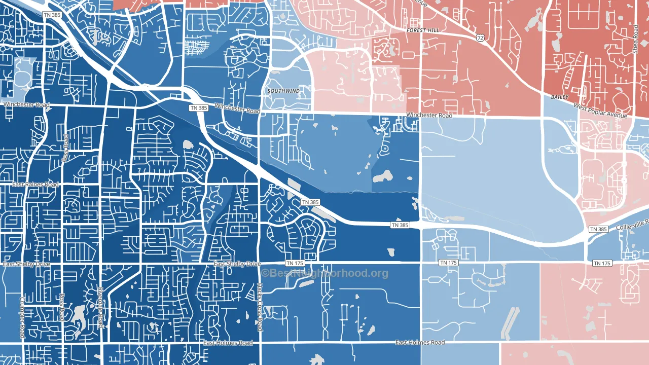 Windyke-Southwind, Memphis, TN block-group political-lean map