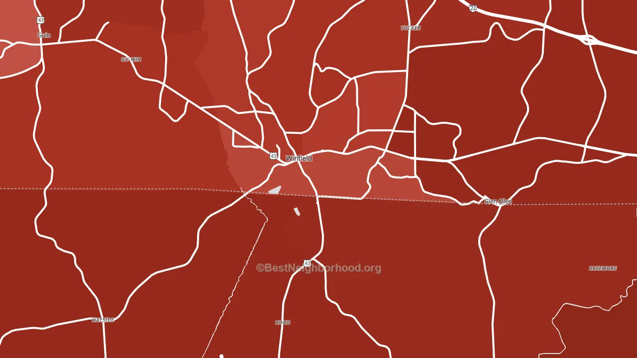 Winfield, AL block-group political-lean map
