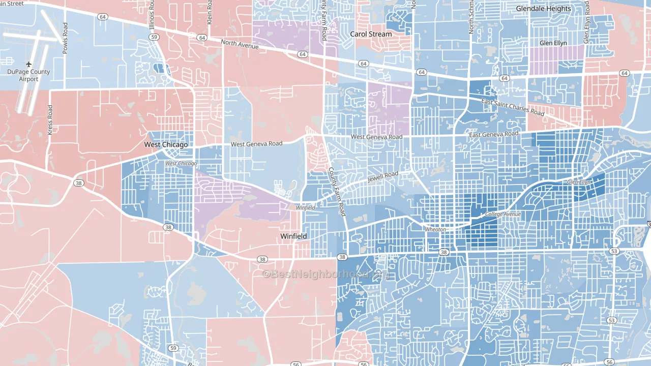 Winfield, IL block-group political-lean map