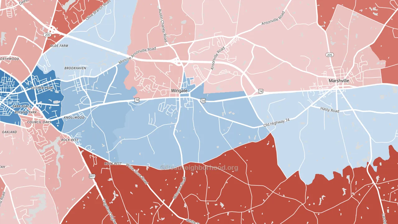 Wingate, NC block-group political-lean map