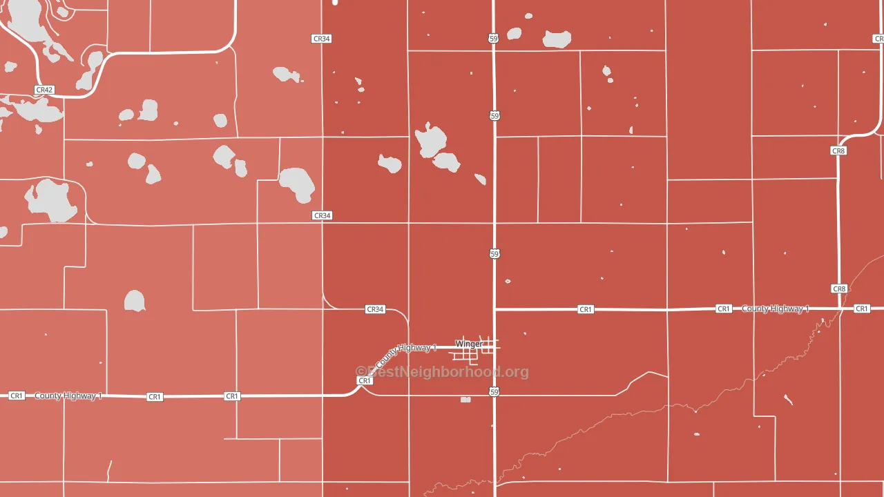 Winger, MN block-group political-lean map