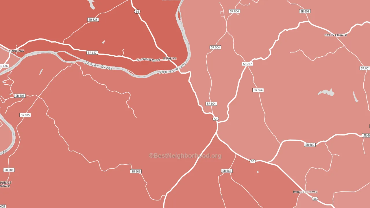 Wingina, VA block-group political-lean map