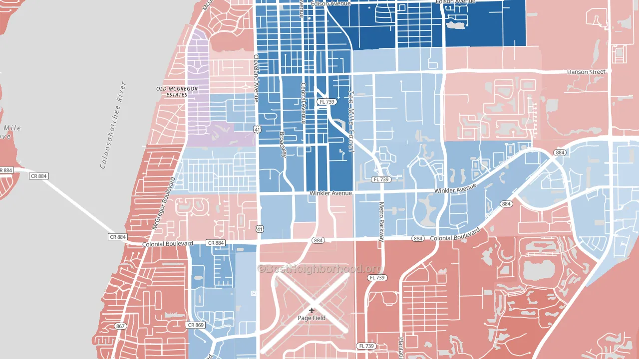 Winkler Safe Neighborhood, Fort Myers, FL block-group political-lean map