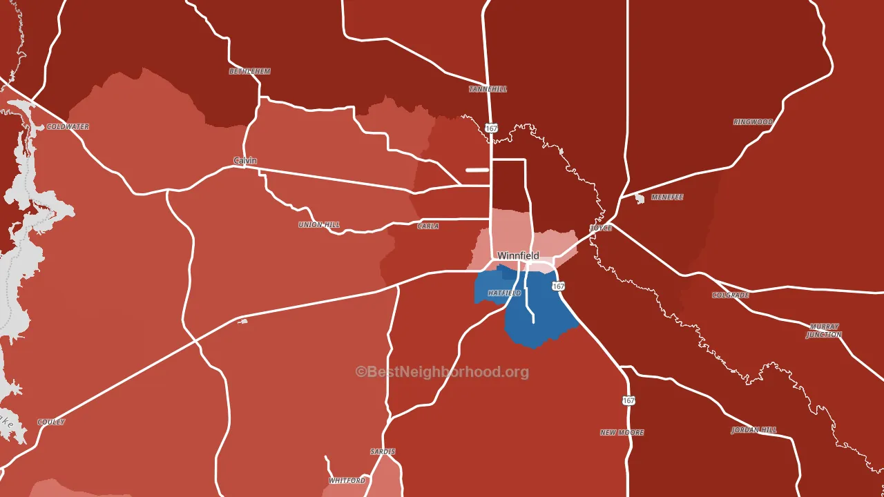 Winn Parish, LA block-group political-lean map