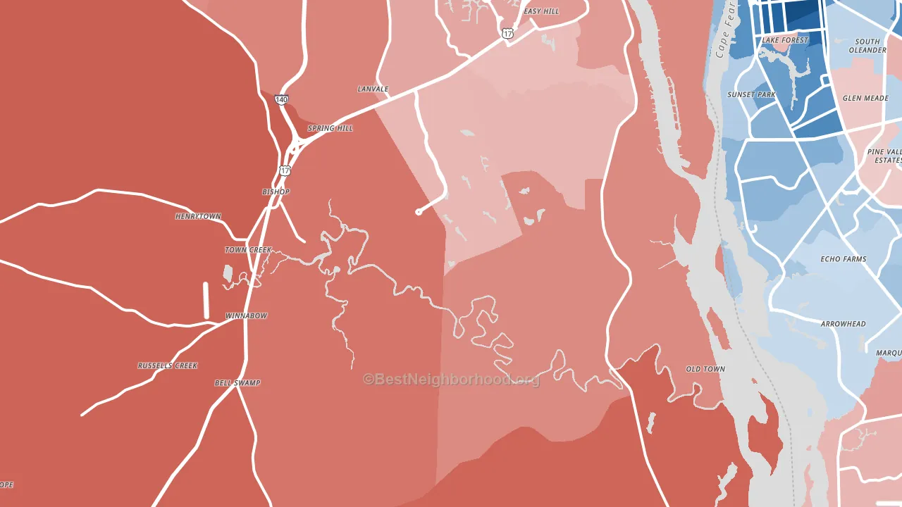 Winnabow, NC block-group political-lean map