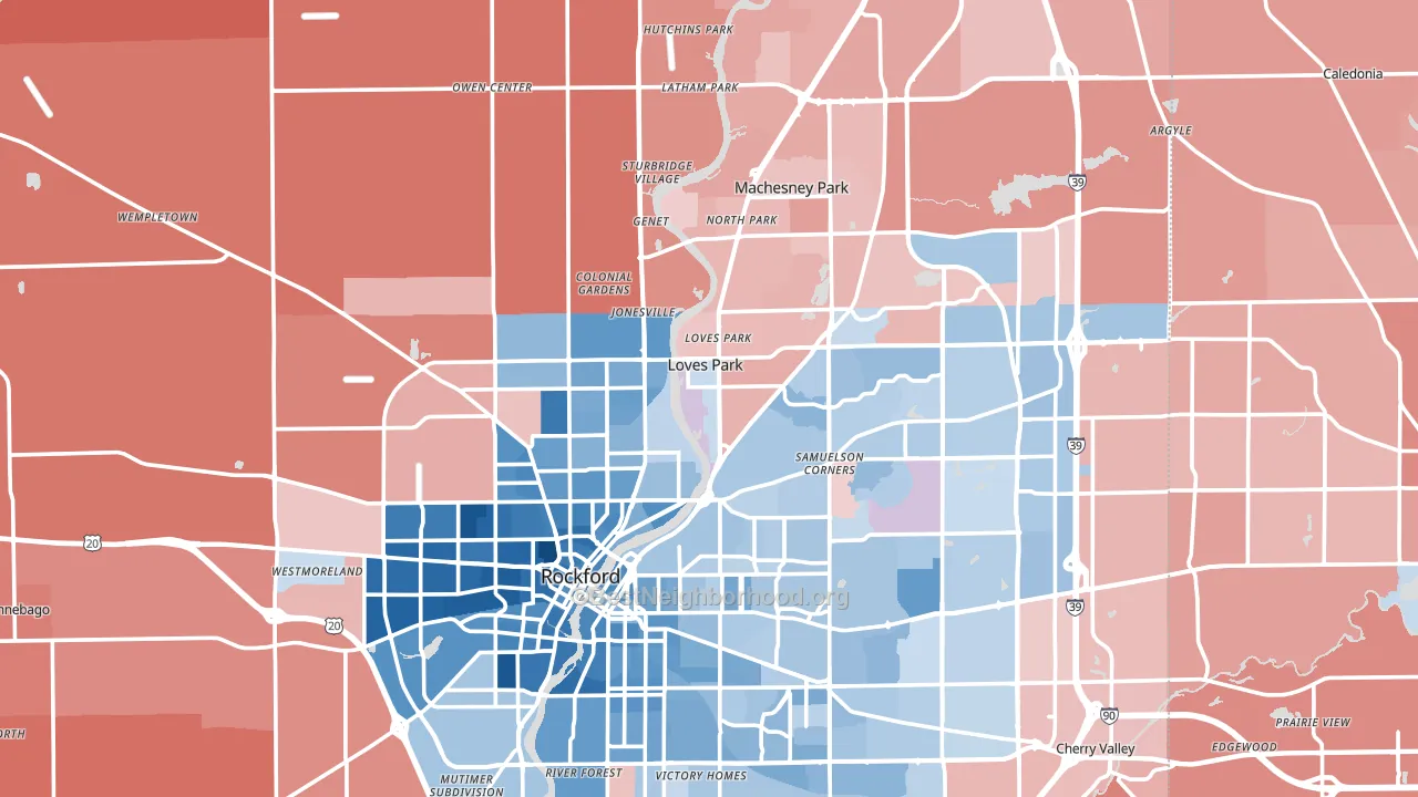 Winnebago County, IL block-group political-lean map