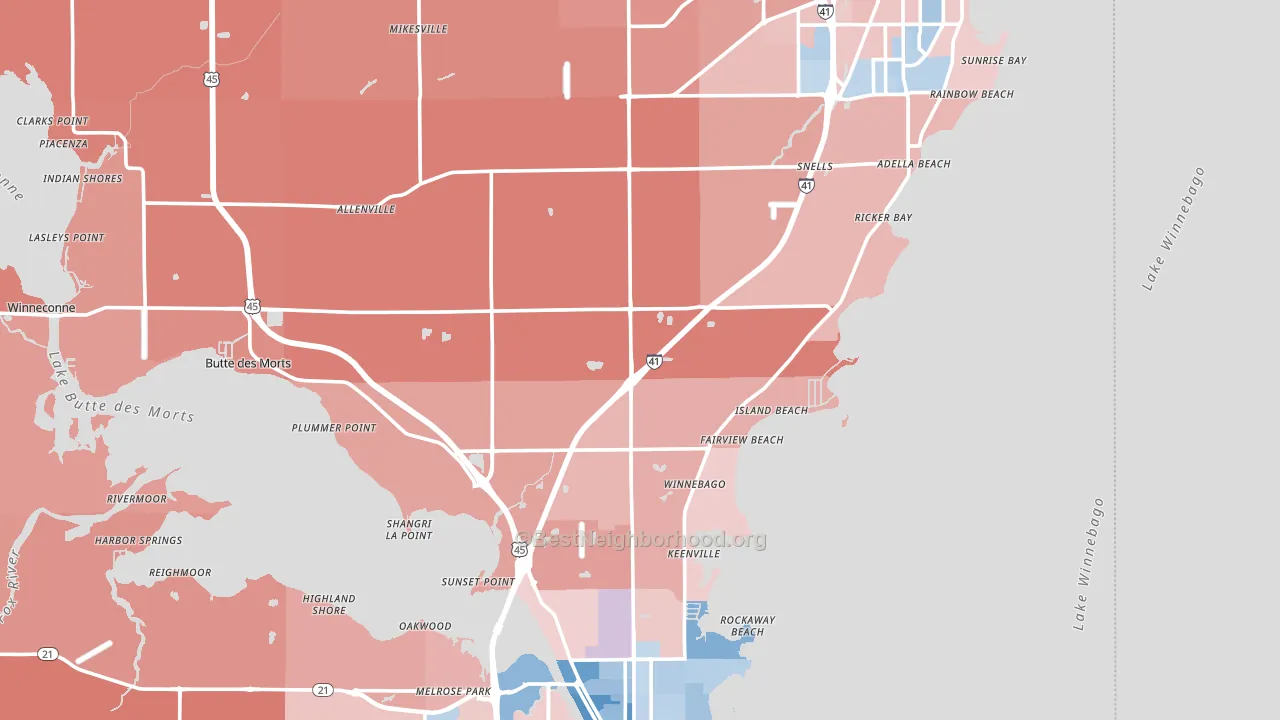 Winnebago County, WI block-group political-lean map