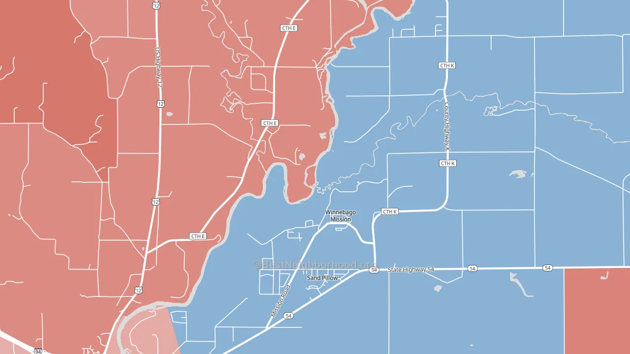 Winnebago Mission, WI block-group political-lean map
