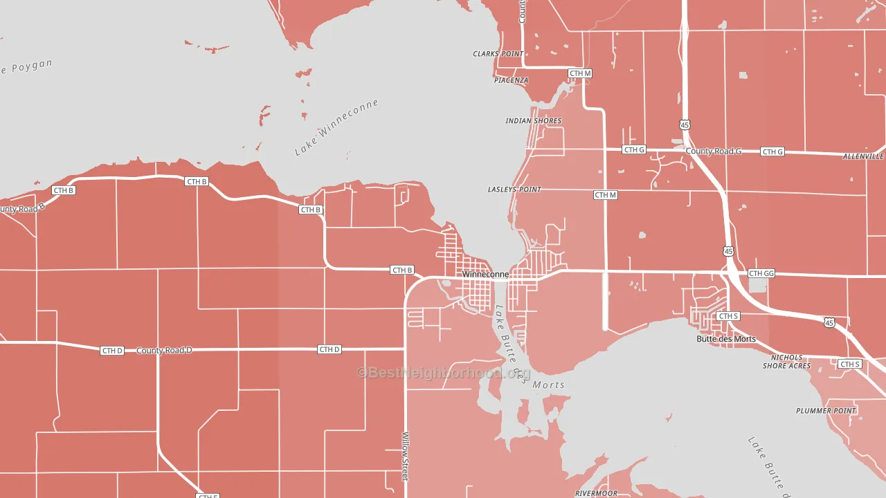 Winneconne, WI block-group political-lean map