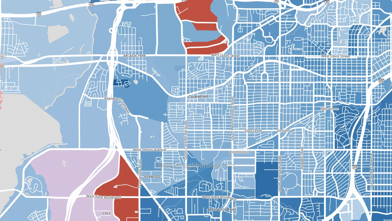 Winnetka Heights, Dallas, TX block-group political-lean map