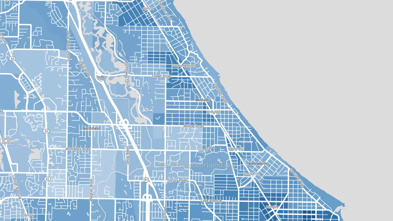 Winnetka, IL block-group political-lean map