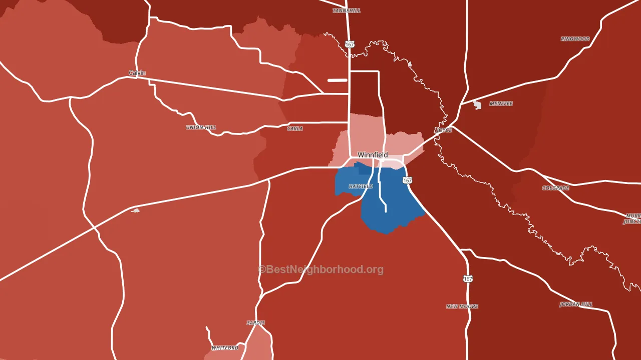 Winnfield, LA block-group political-lean map