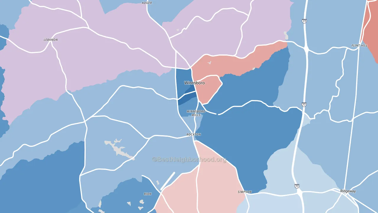 Winnsboro, SC block-group political-lean map