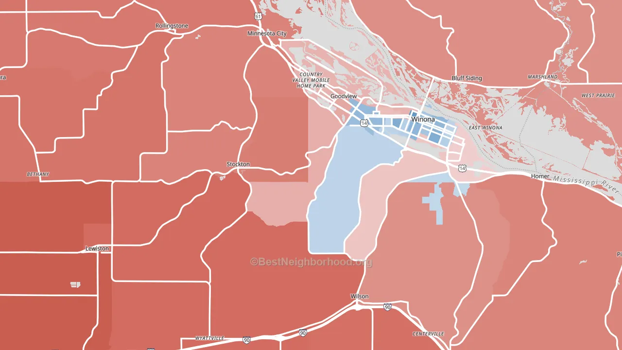 Winona County, MN block-group political-lean map