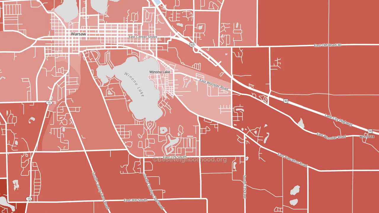 Winona Lake, IN block-group political-lean map