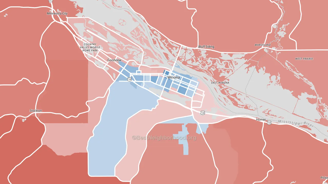 Winona, MN block-group political-lean map