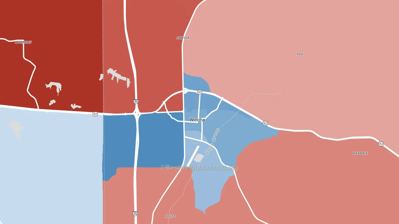 Winona, MS block-group political-lean map