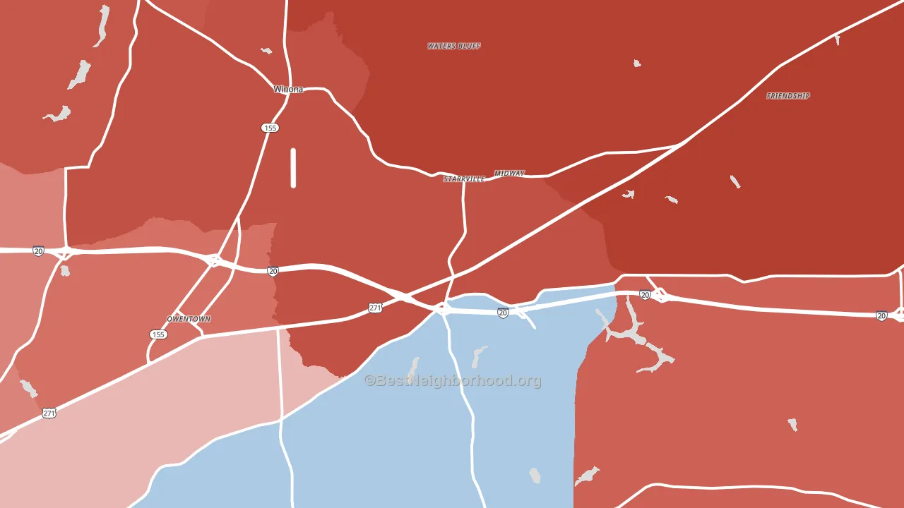 Winona, TX block-group political-lean map