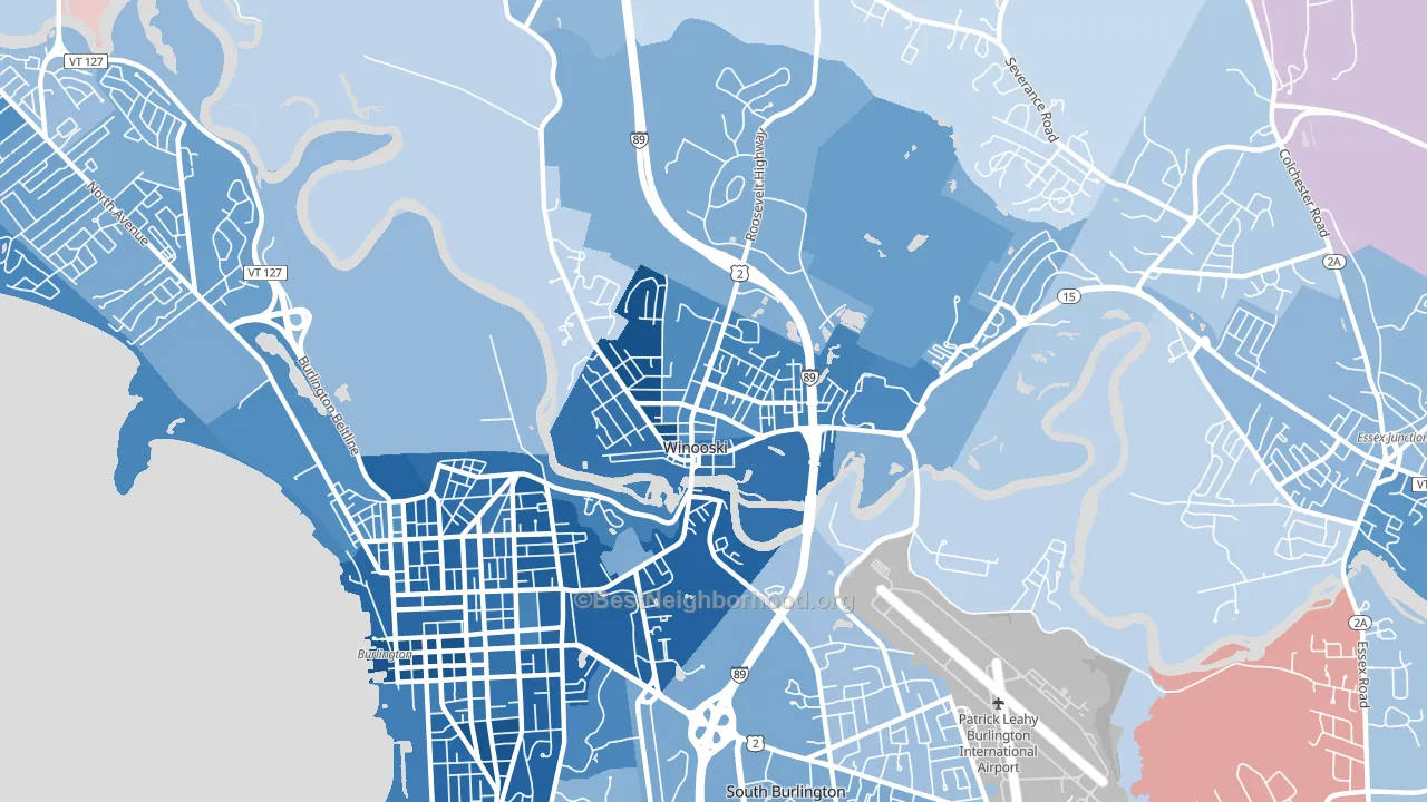 Winooski, VT block-group political-lean map