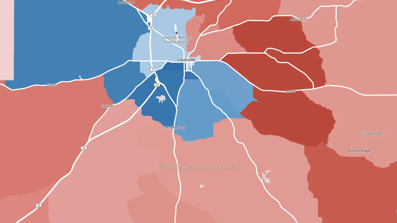 Winston County, MS block-group political-lean map