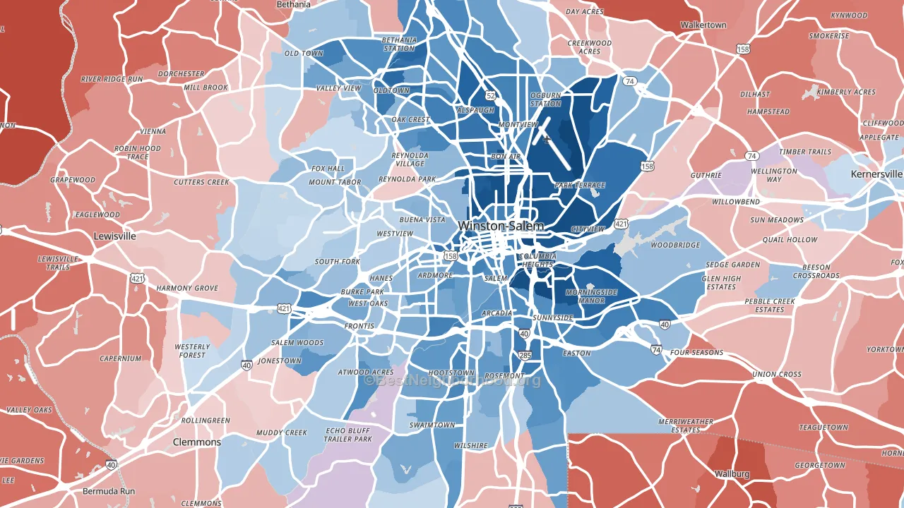 Winston-Salem, NC block-group political-lean map