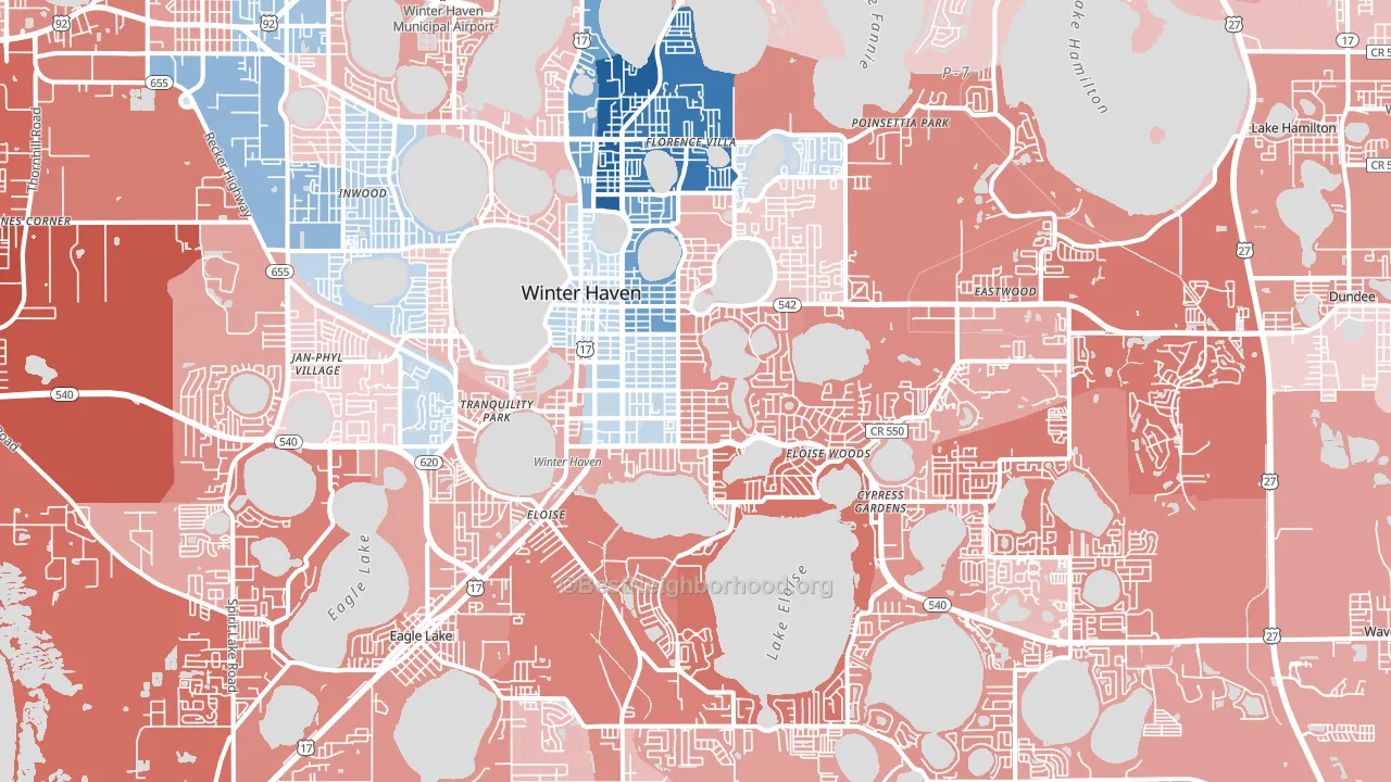 Winter Haven, FL block-group political-lean map