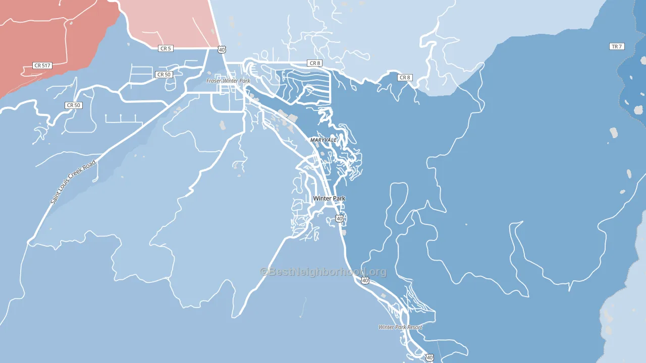 Winter Park, CO block-group political-lean map