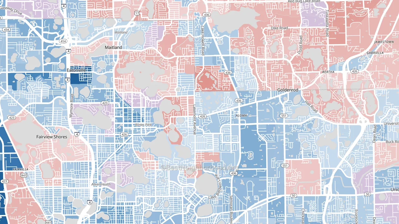 Winter Park, FL block-group political-lean map