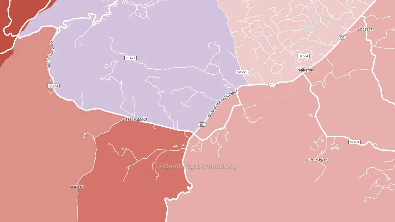 Wintergreen, VA block-group political-lean map