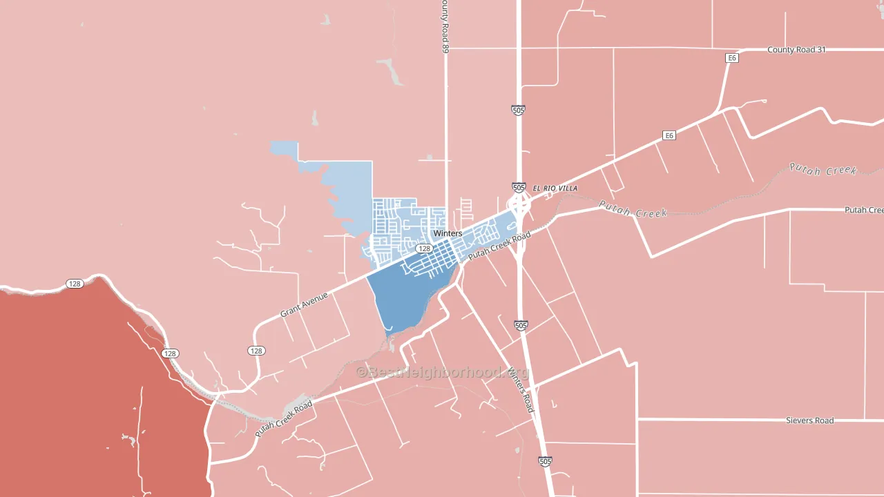 Winters, CA block-group political-lean map