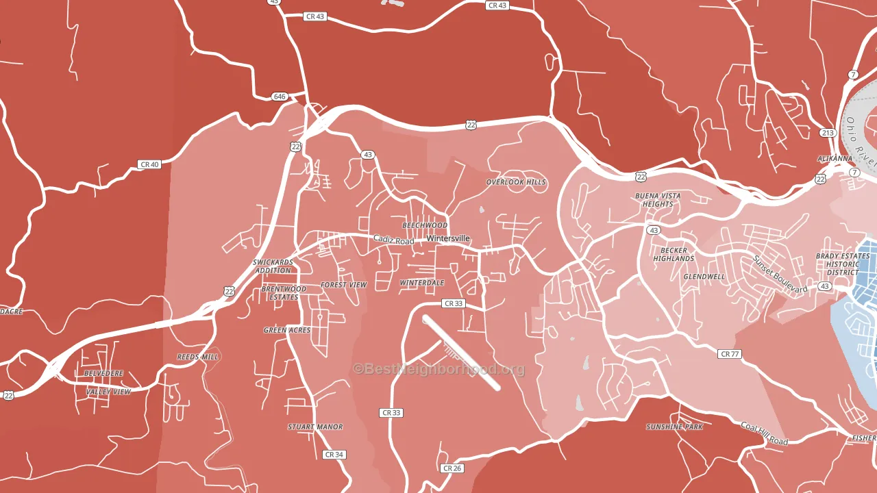 Wintersville, OH block-group political-lean map